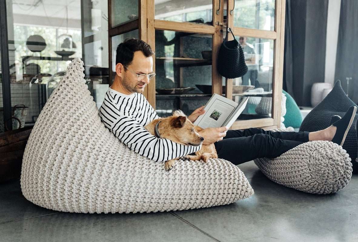 Chunky knitted bolster footrest | BEIGE - Zuri House