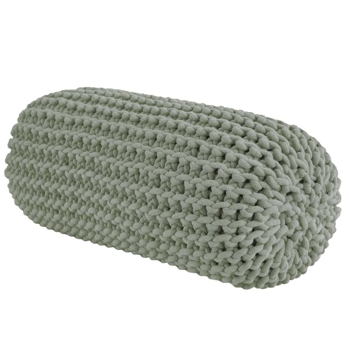 Chunky knitted bolster footrest | LIGHT OLIVE - Zuri House