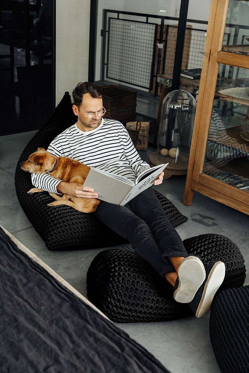 Chunky knitted SET bean bag & bolster footrest | CHARCOAL - Zuri House