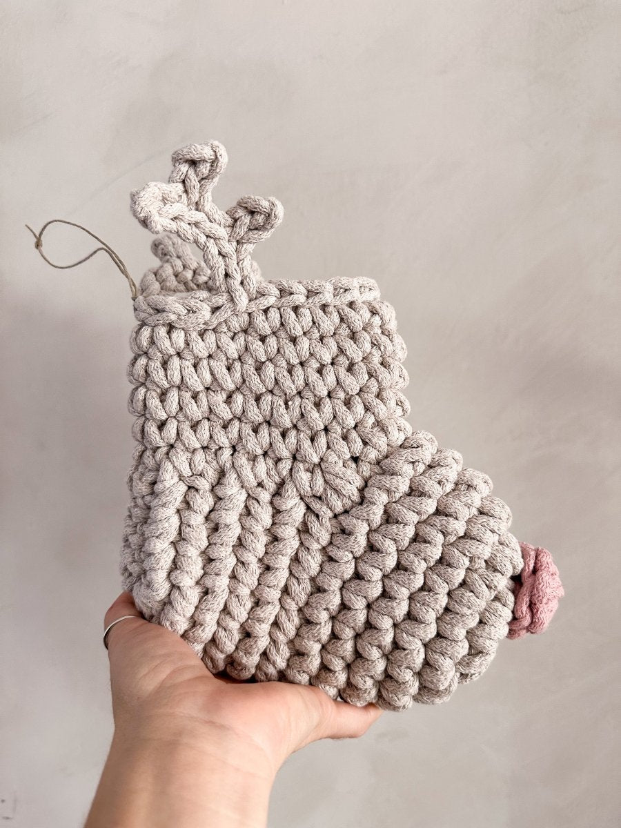Crochet Reindeer Stocking | Oatmeal & Pink Nose - Zuri House