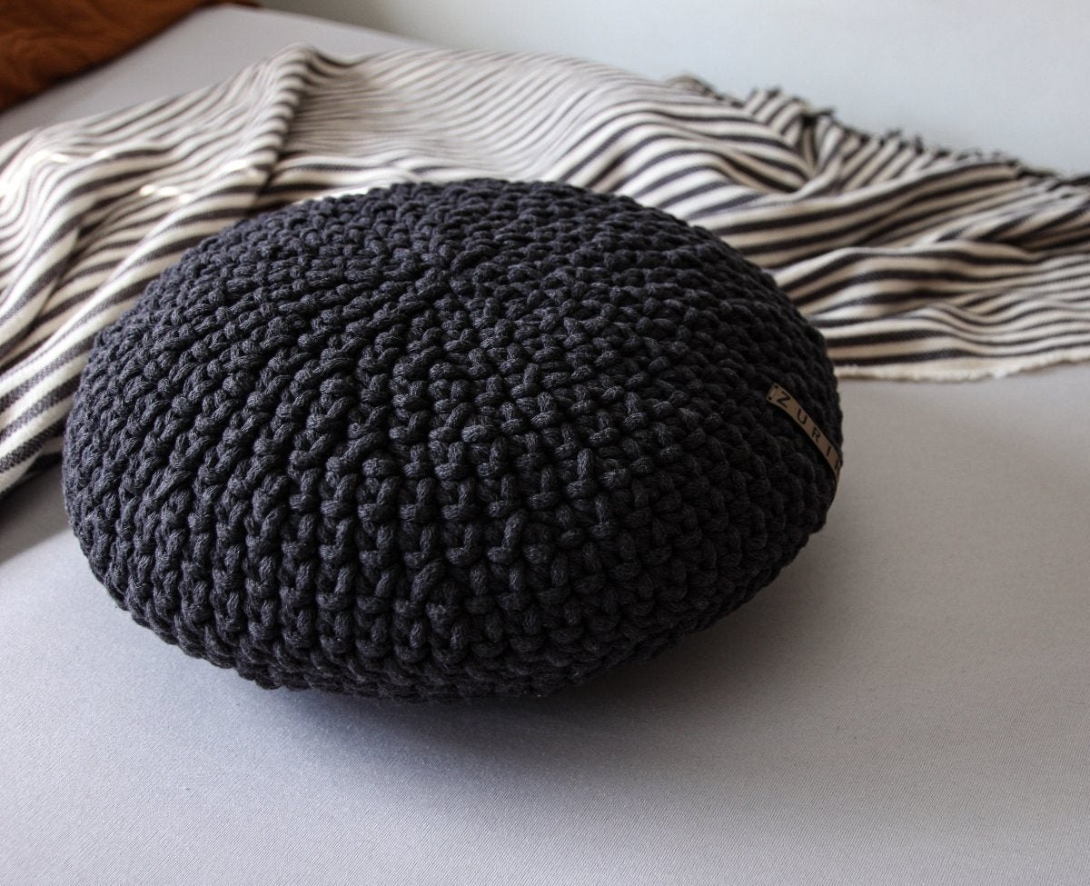 Crochet round cushion | CHARCOAL - Zuri House