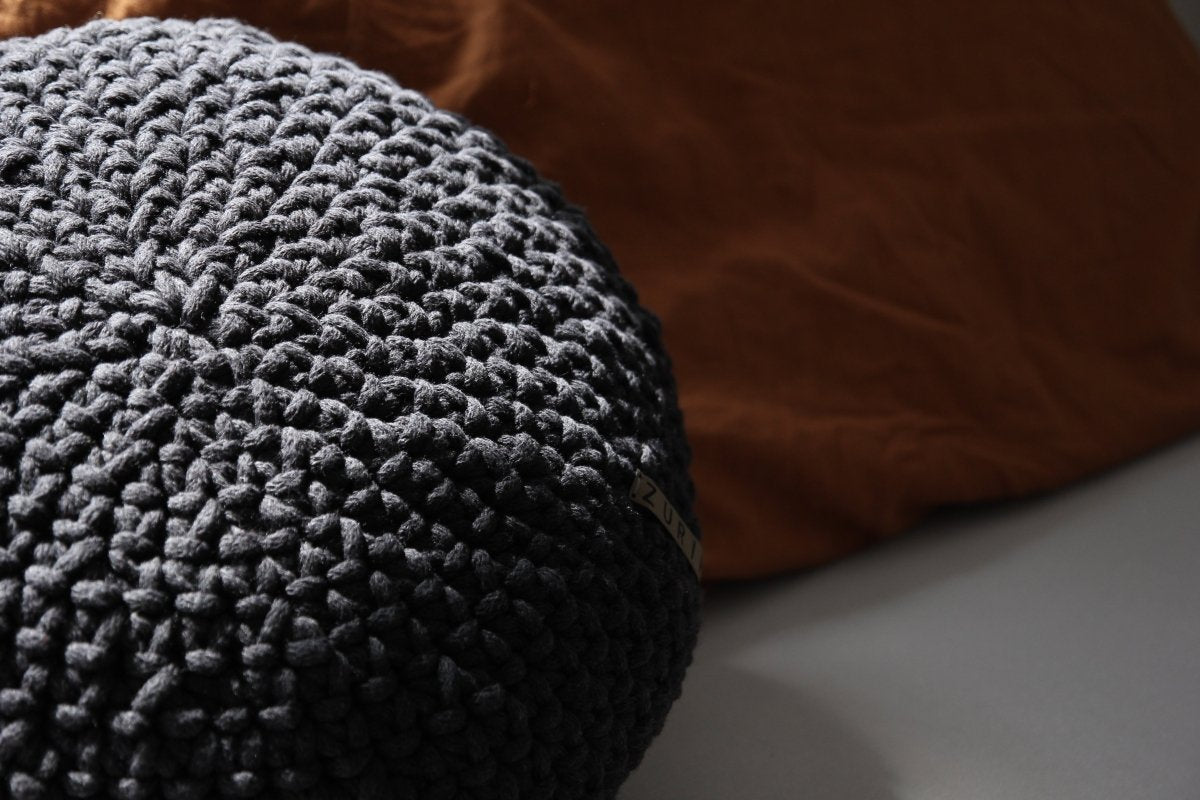 Crochet round cushion | CHARCOAL - Zuri House