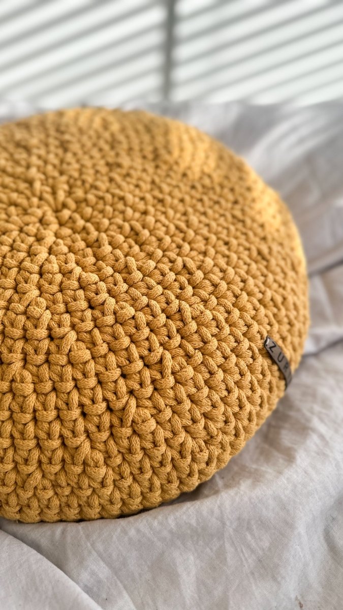 Crochet round cushion | MUSTARD - Zuri House