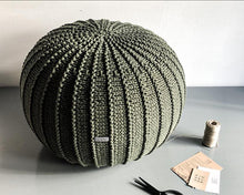 Knitted pouffe, Medium | OLIVE GREEN