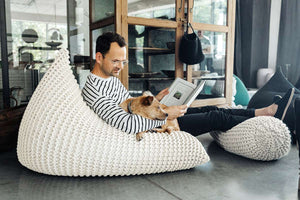 Chunky knitted SET bean bag & bolster footrest | MUSTARD