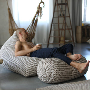 Chunky knitted SET bean bag & bolster footrest | AVOCADO
