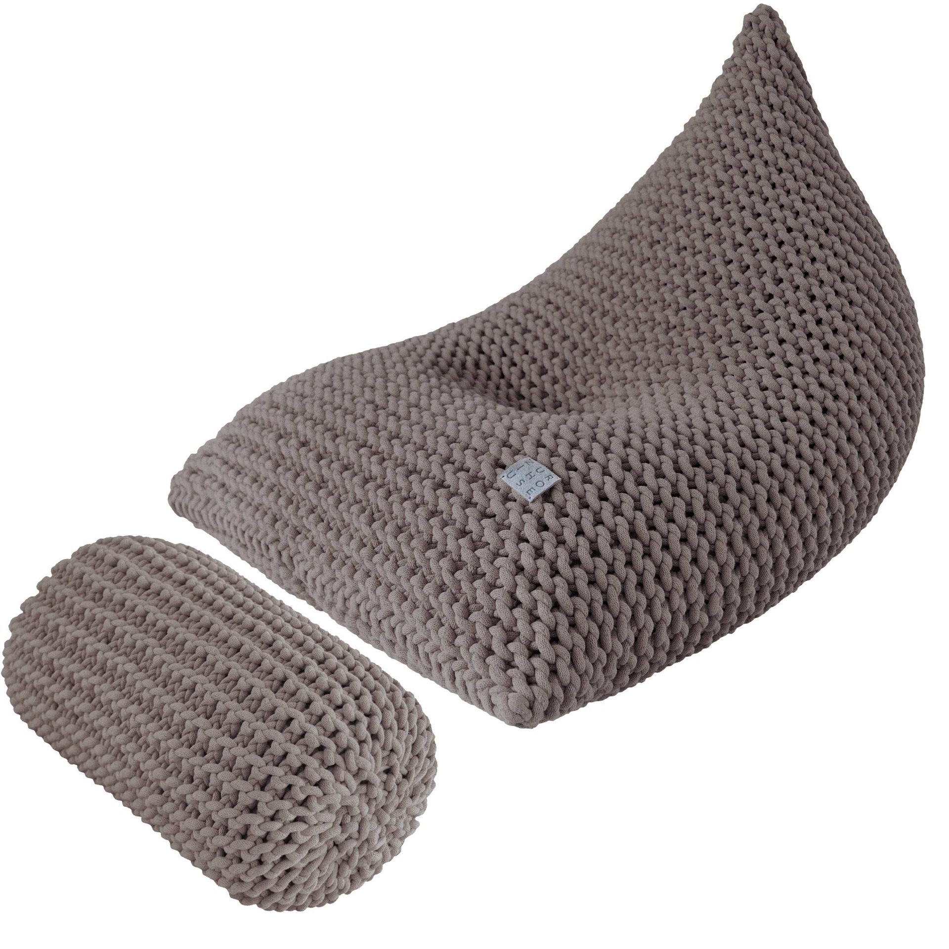 Chunky knitted SET bean bag & bolster footrest | MOCHA