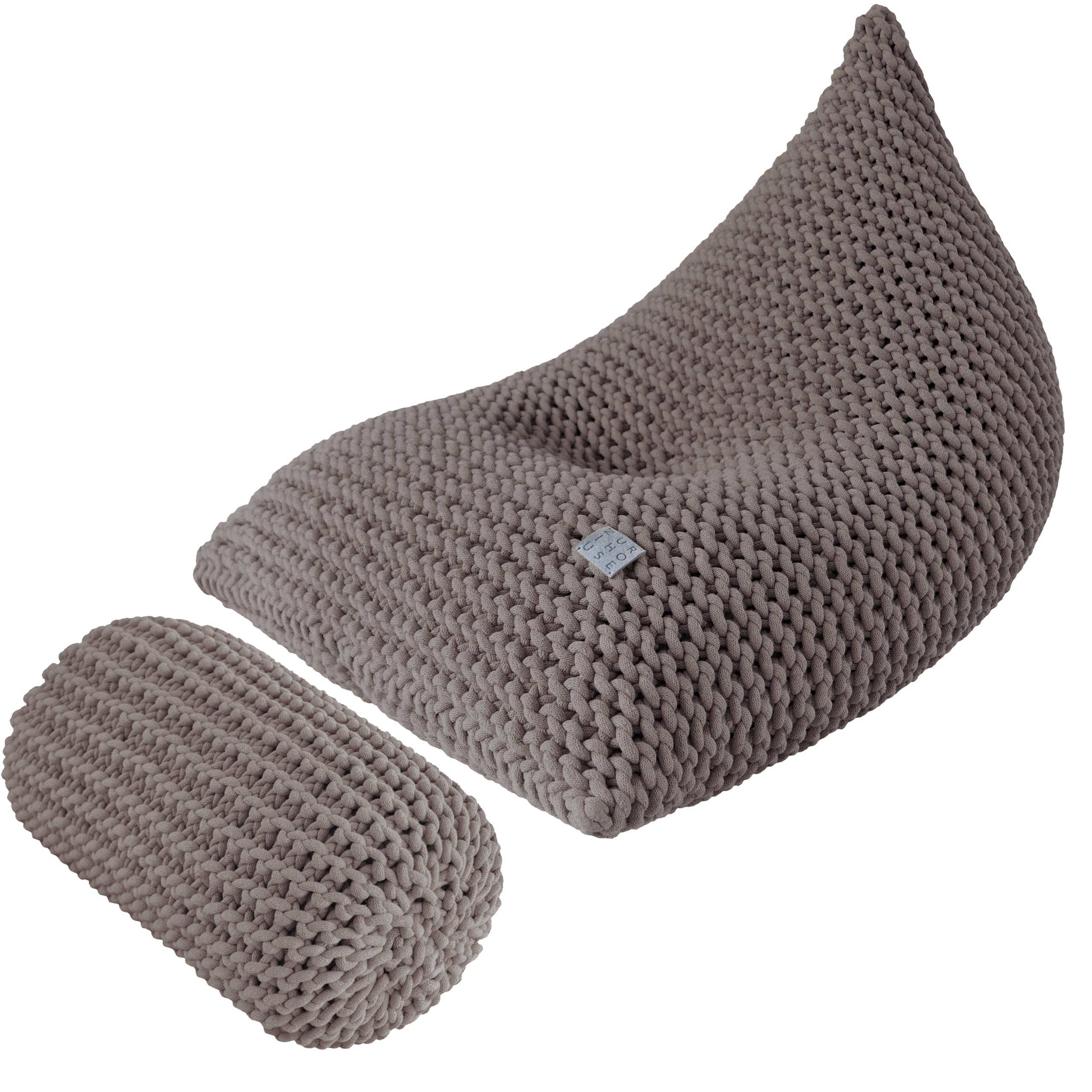 Chunky knitted SET bean bag & bolster footrest | MOCHA