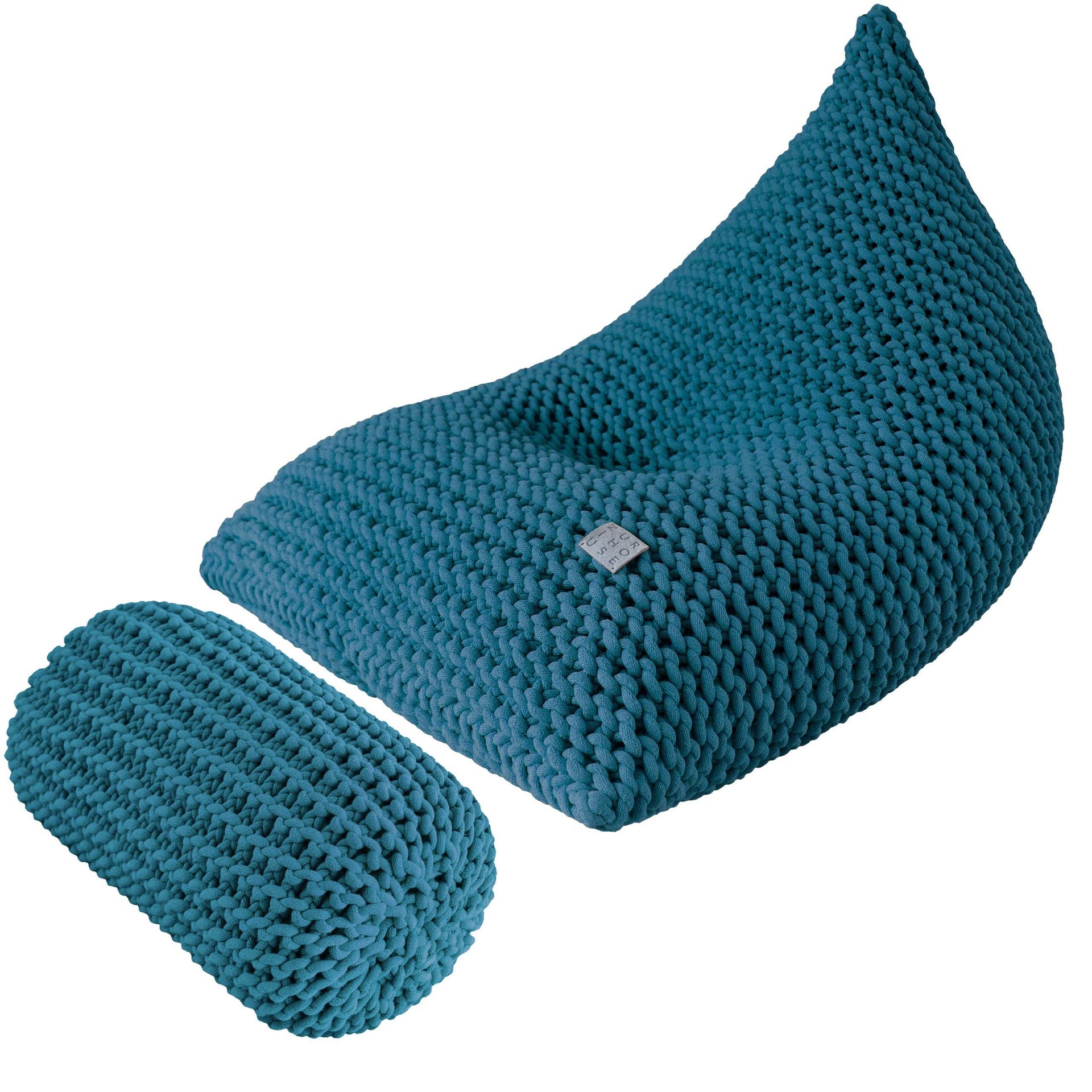 Chunky knitted SET bean bag & bolster footrest | PETROL