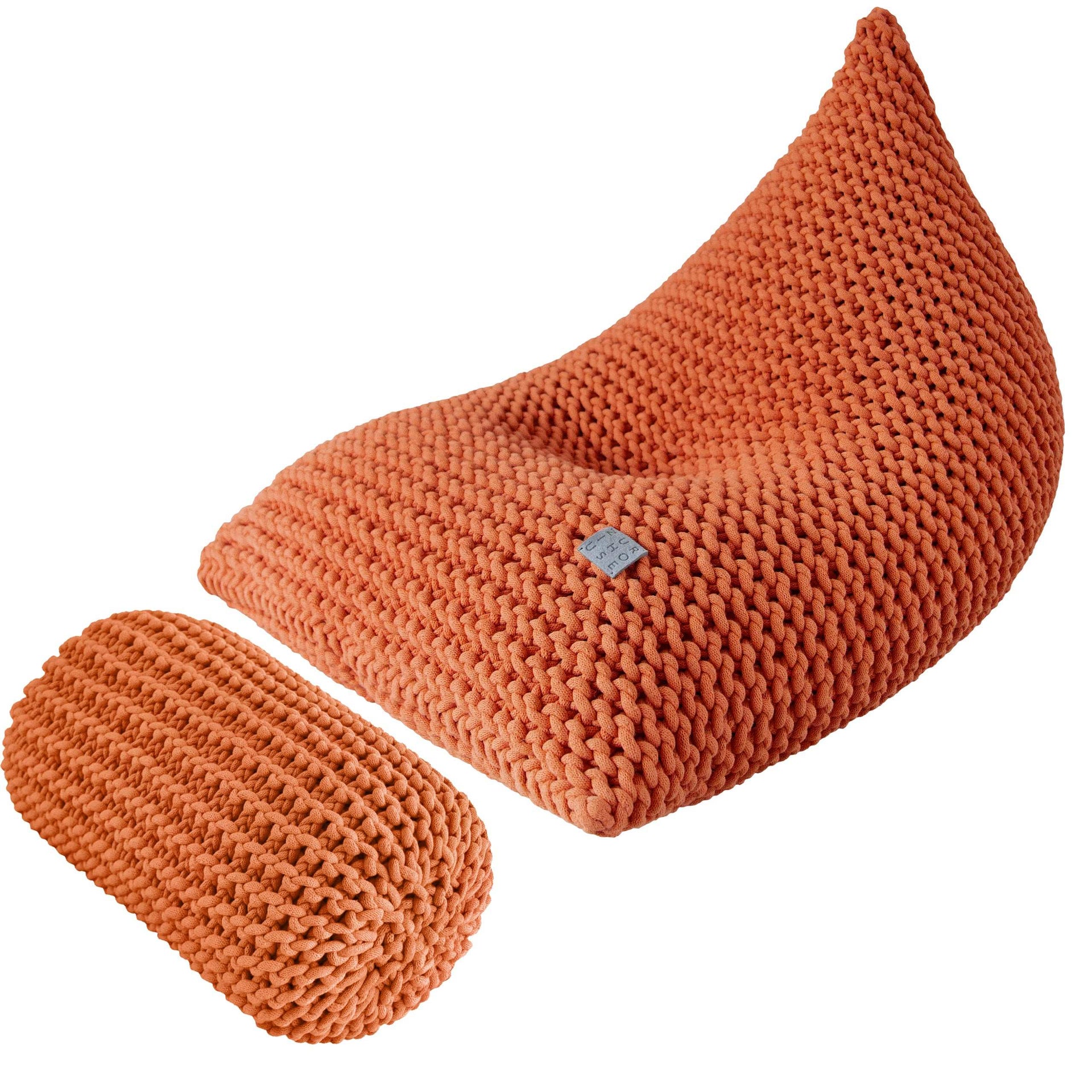 Chunky knitted SET bean bag & bolster footrest | PUMPKIN