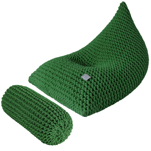 Chunky knitted SET bean bag & bolster footrest | BOTTLE GREEN