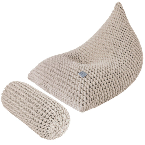 Chunky knitted SET bean bag & bolster footrest | BEIGE