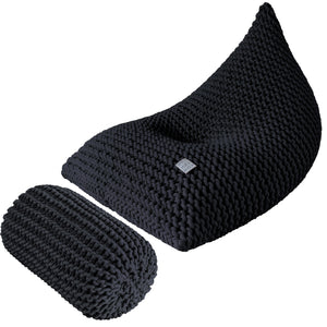 Chunky knitted SET bean bag & bolster footrest |  CHARCOAL