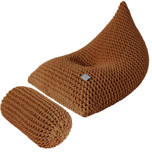 Chunky knitted SET bean bag & bolster footrest | CINNAMON