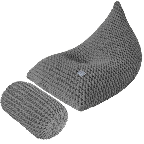 Chunky knitted SET bean bag & bolster footrest | DARK GREY