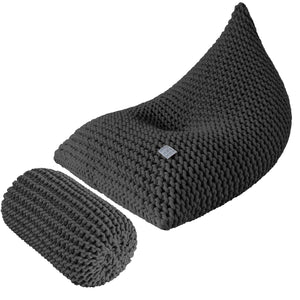 Chunky knitted SET bean bag & bolster footrest | GRAPHITE