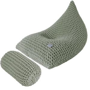 Chunky knitted SET bean bag & bolster footrest | LIGHT OLIVE