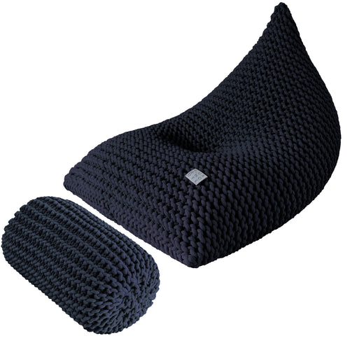 Chunky knitted SET bean bag & bolster footrest | NAVY BLUE