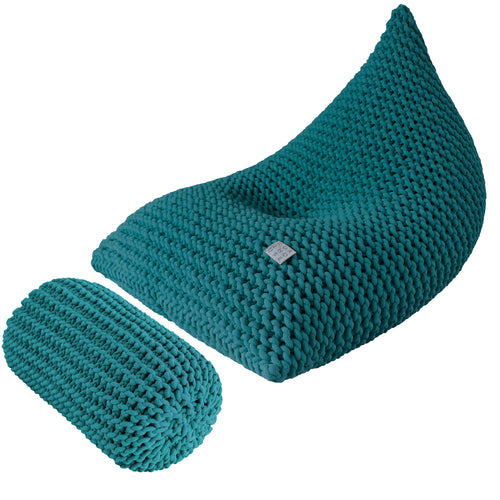 Chunky knitted SET bean bag & bolster footrest | OCEAN BLUE