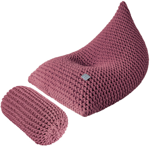 Chunky knitted SET bean bag & bolster footrest | OLD ROSE