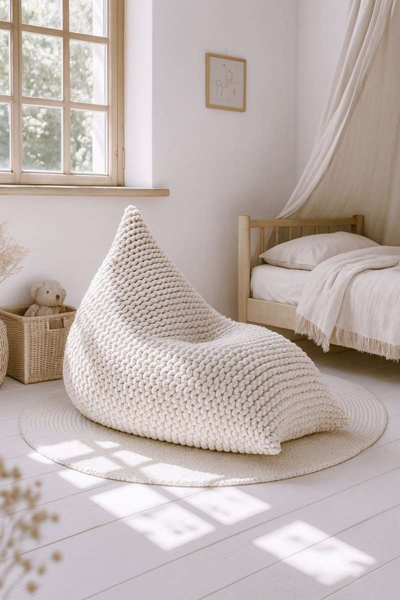 Chunky knitted bean bag | IVORY - Zuri House
