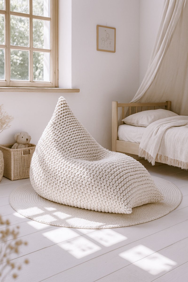 Chunky knitted bean bag | IVORY - Zuri House
