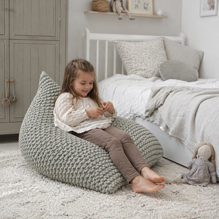 Chunky knitted bean bag | LIGHT OLIVE - Zuri House
