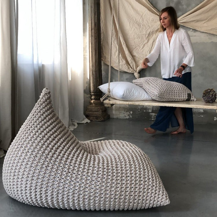 Chunky knitted bean bag | OATMEAL - Zuri House