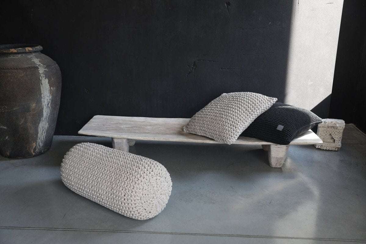 Chunky knitted bolster footrest | AUBERGINE - Zuri House