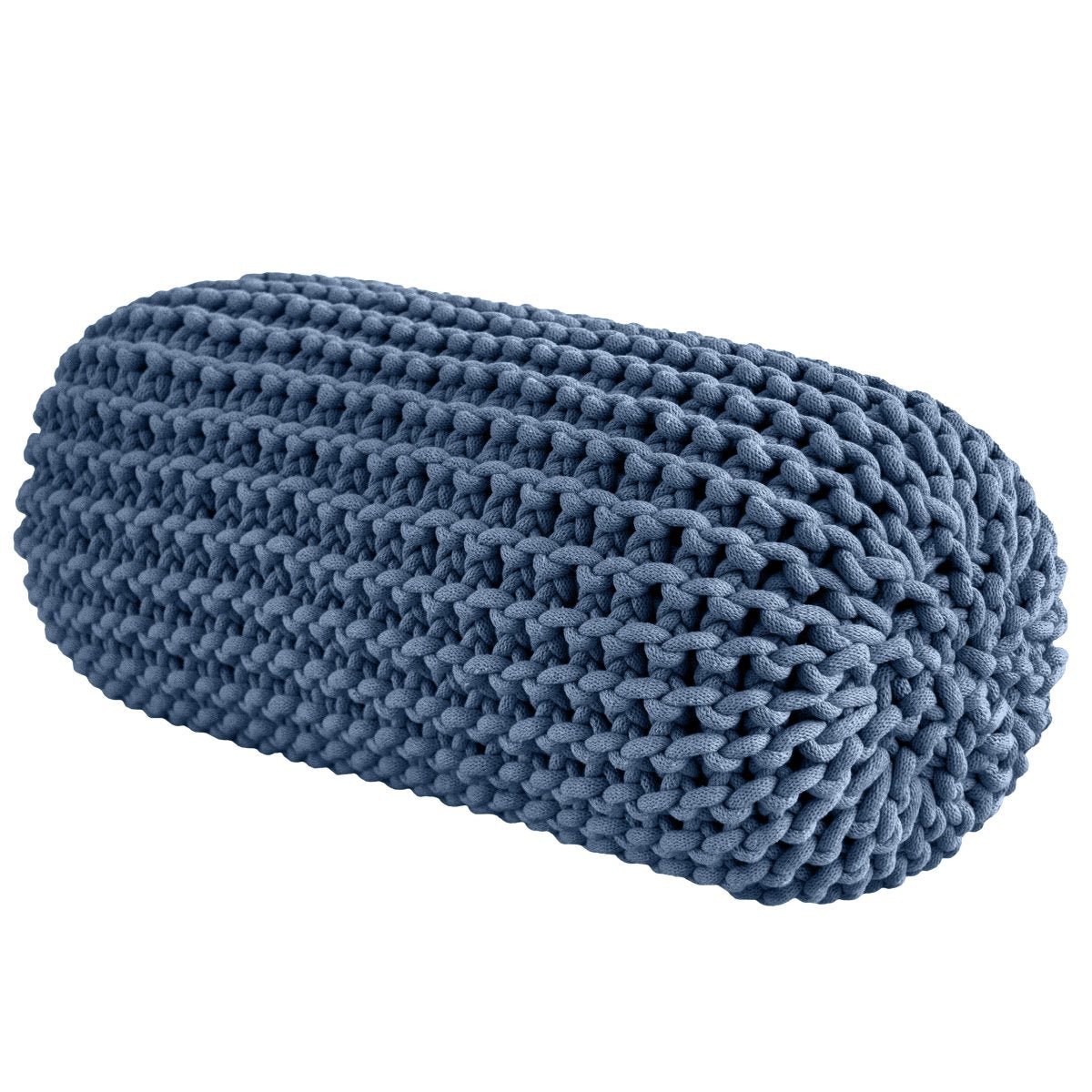 Chunky knitted bolster footrest | DENIM BLUE - Zuri House