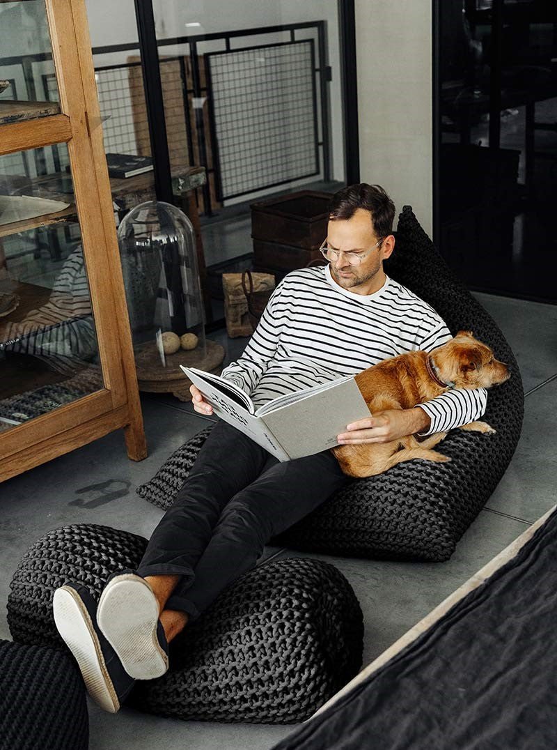 Chunky knitted bolster footrest | GRAPHITE - Zuri House