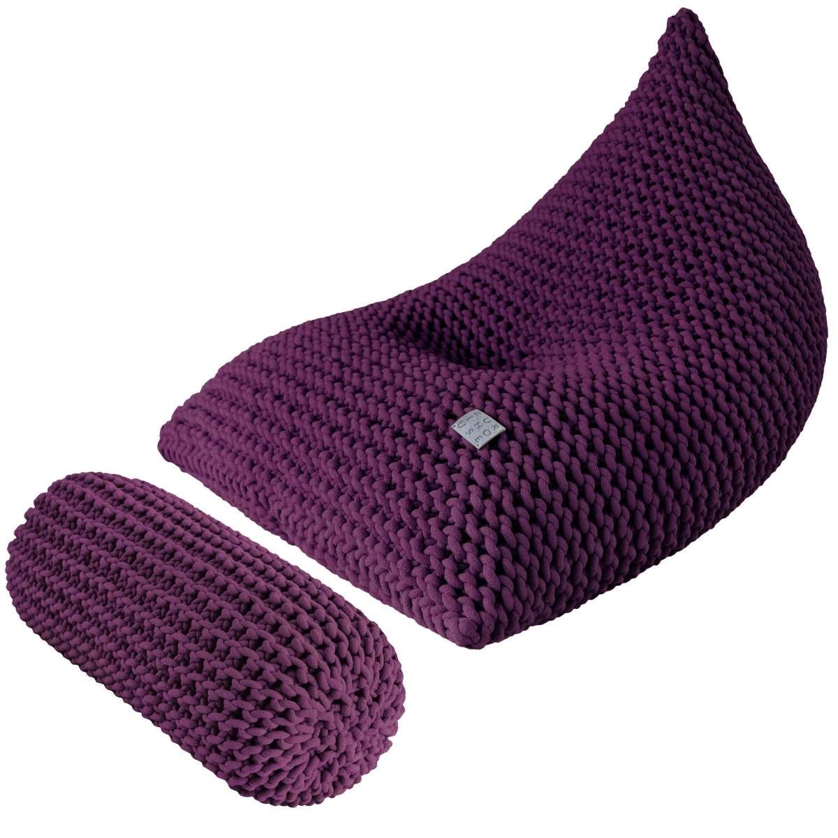 Chunky knitted SET bean bag & bolster footrest | AUBERGINE - Zuri House