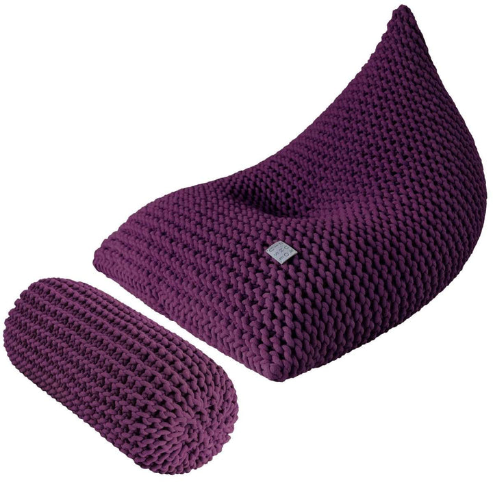 Chunky knitted SET bean bag & bolster footrest | AUBERGINE - Zuri House