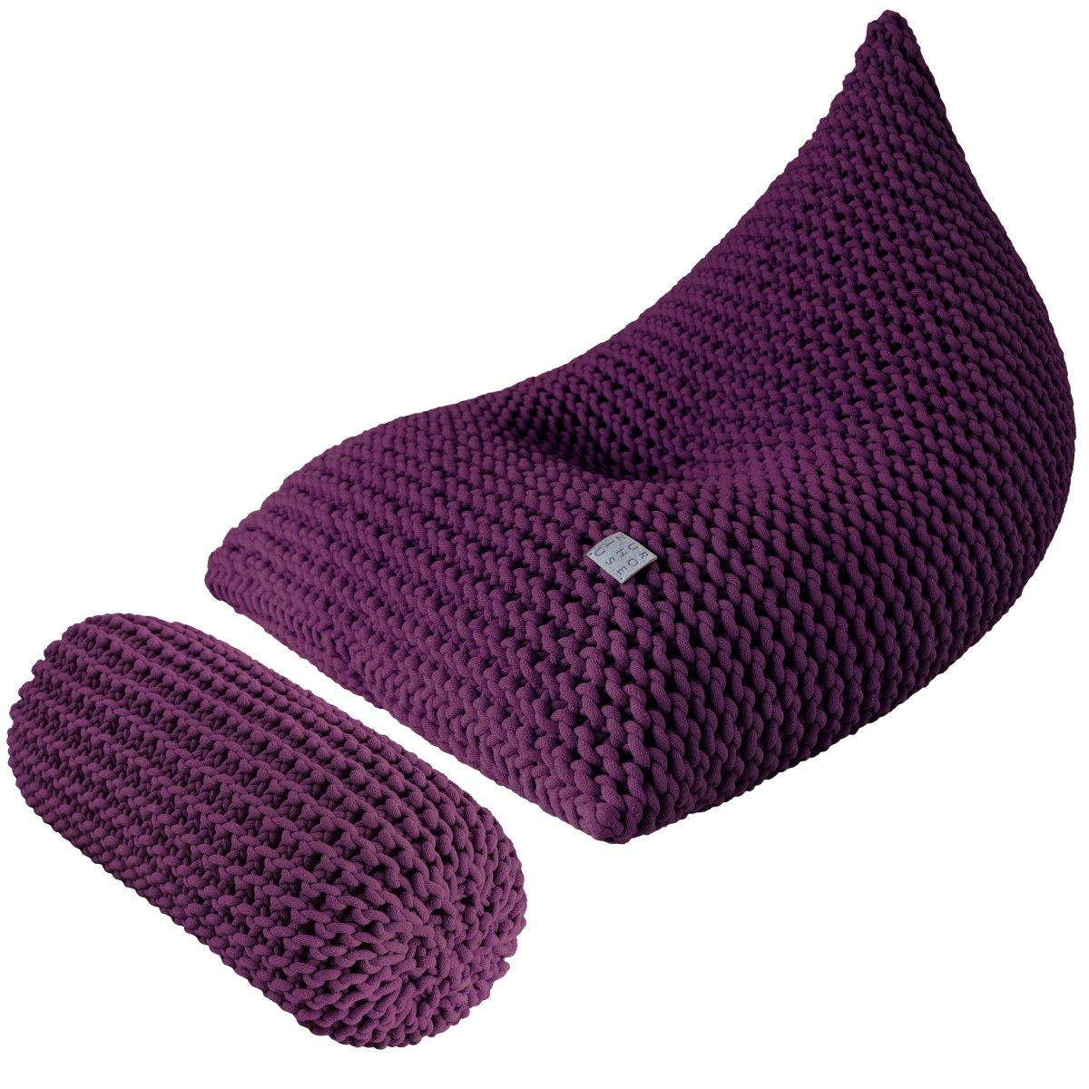 Chunky knitted SET bean bag & bolster footrest | AUBERGINE - Zuri House