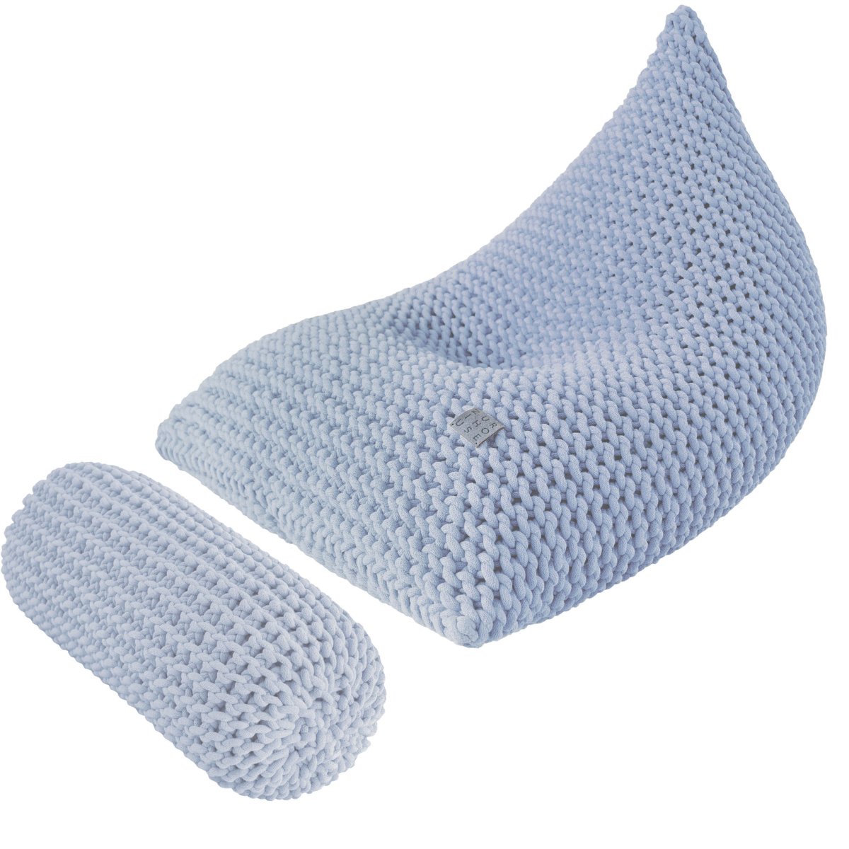 Chunky knitted SET bean bag & bolster footrest | BABY BLUE - Zuri House