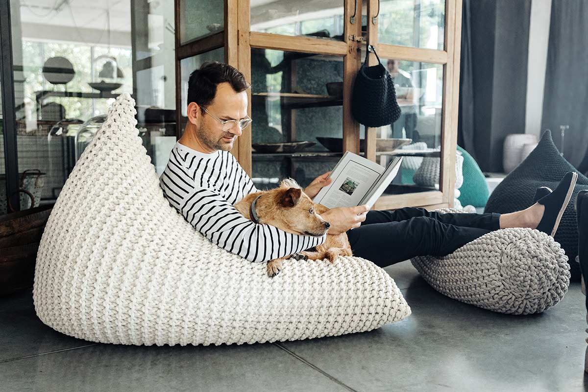 Chunky knitted SET bean bag & bolster footrest | BABY BLUE - Zuri House