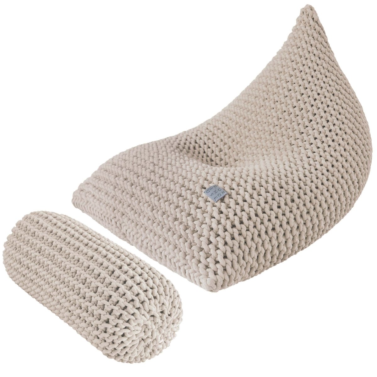 Chunky knitted SET bean bag & bolster footrest | BEIGE - Zuri House