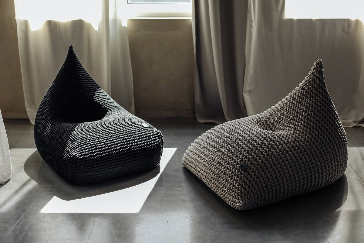 Chunky knitted SET bean bag & bolster footrest | BEIGE - Zuri House