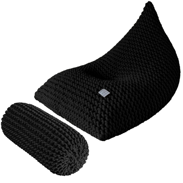 Chunky knitted SET bean bag & bolster footrest | BLACK - Zuri House