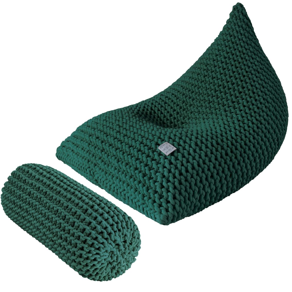 Chunky knitted SET bean bag & bolster footrest | BOTTLE GREEN - Zuri House