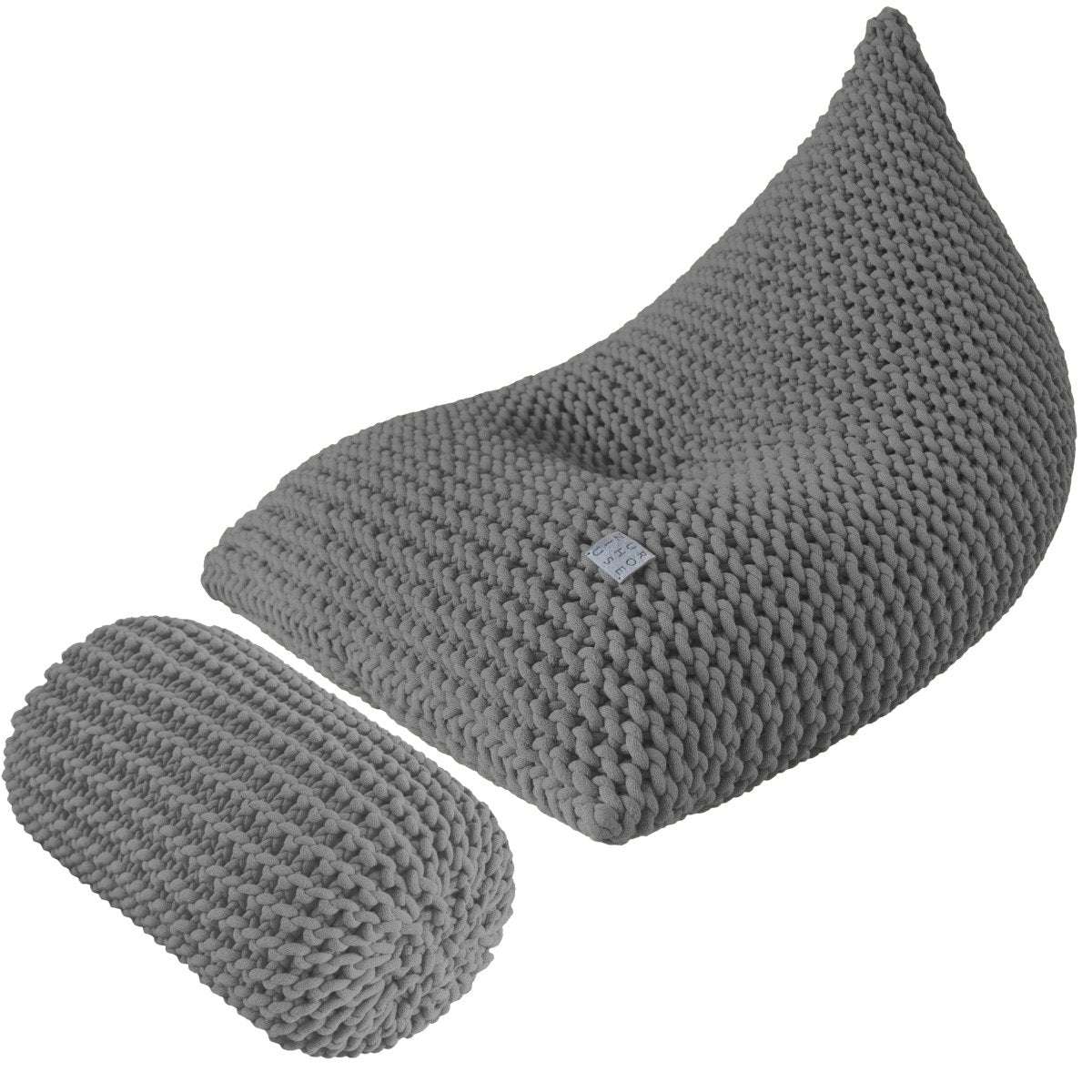 Chunky knitted SET bean bag & bolster footrest | DARK GREY - Zuri House