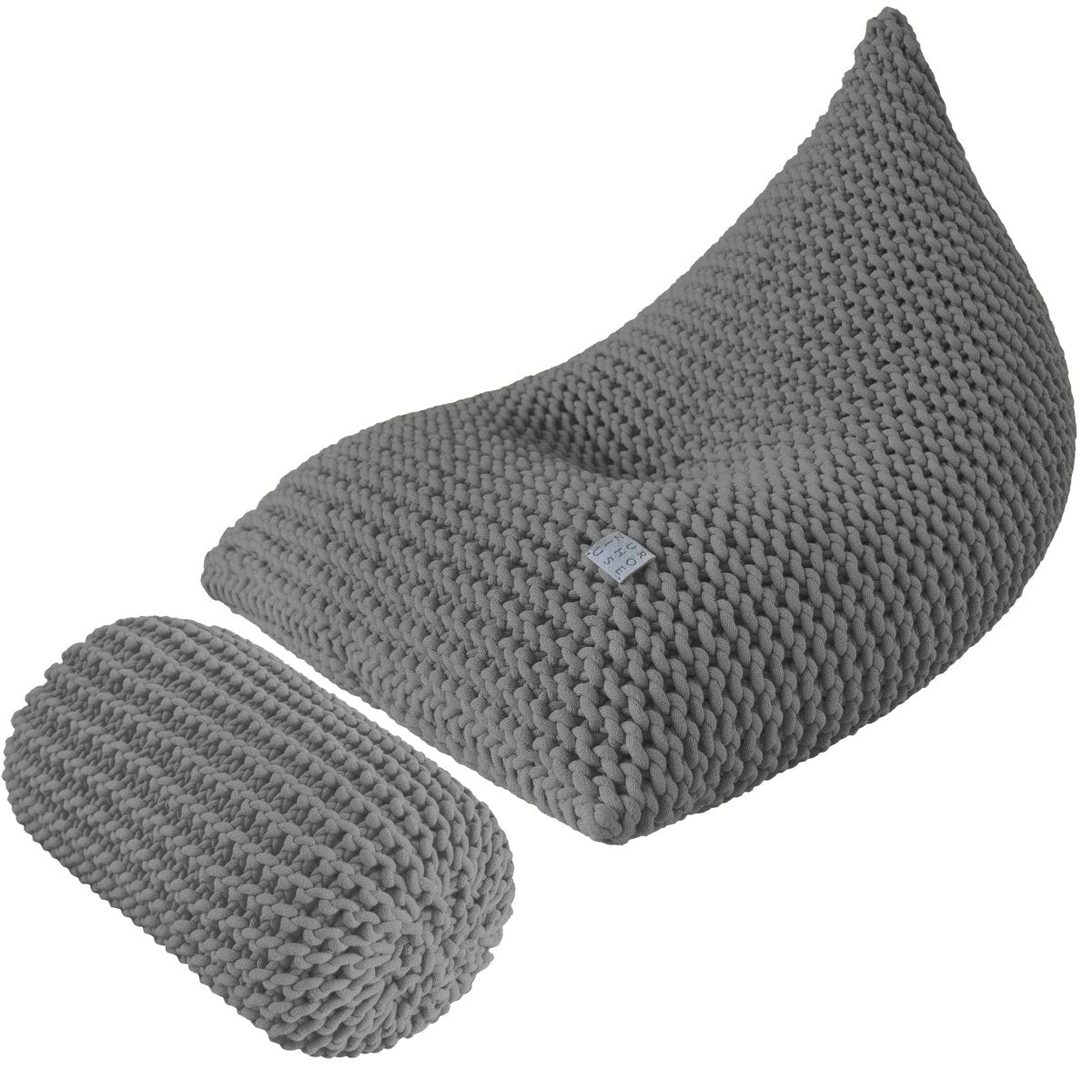 Chunky knitted SET bean bag & bolster footrest | DARK GREY - Zuri House