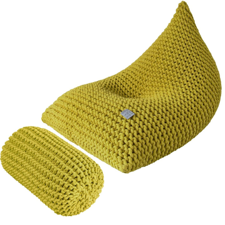 Chunky knitted SET bean bag & bolster footrest | GOLDEN KIWI - Zuri House
