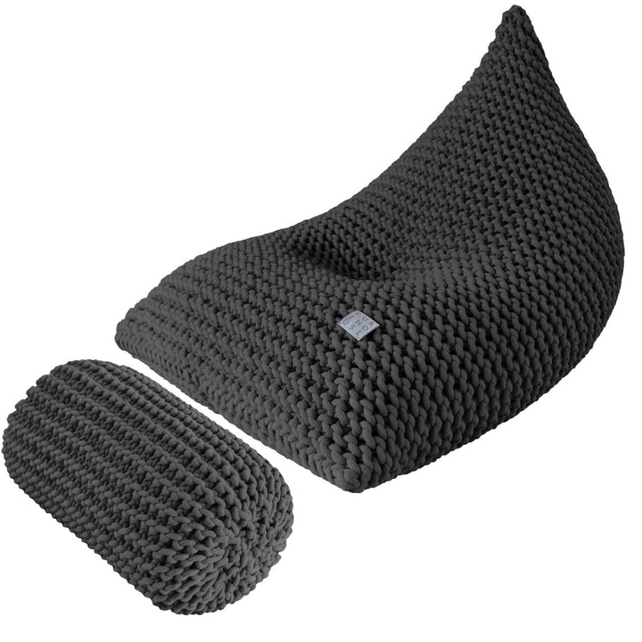 Chunky knitted SET bean bag & bolster footrest | GRAPHITE - Zuri House