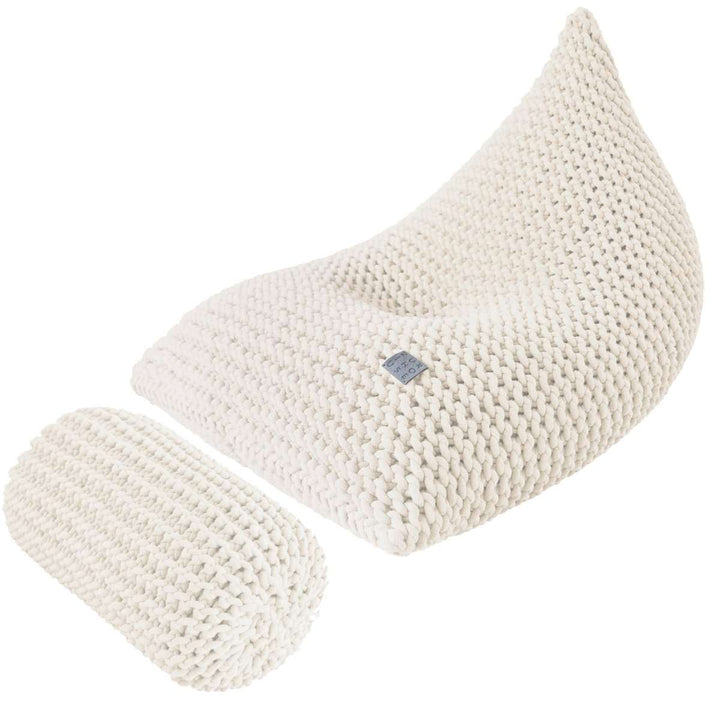 Chunky knitted SET bean bag & bolster footrest | IVORY - Zuri House