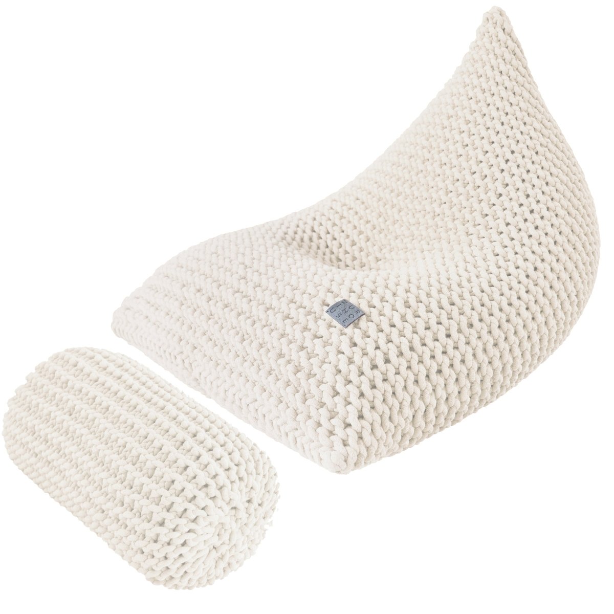 Chunky knitted SET bean bag & bolster footrest | IVORY - Zuri House