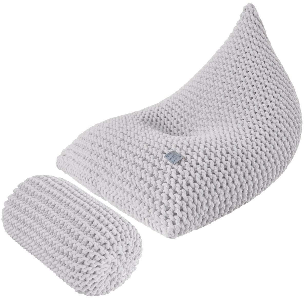 Chunky knitted SET bean bag & bolster footrest | LIGHT GREY - Zuri House