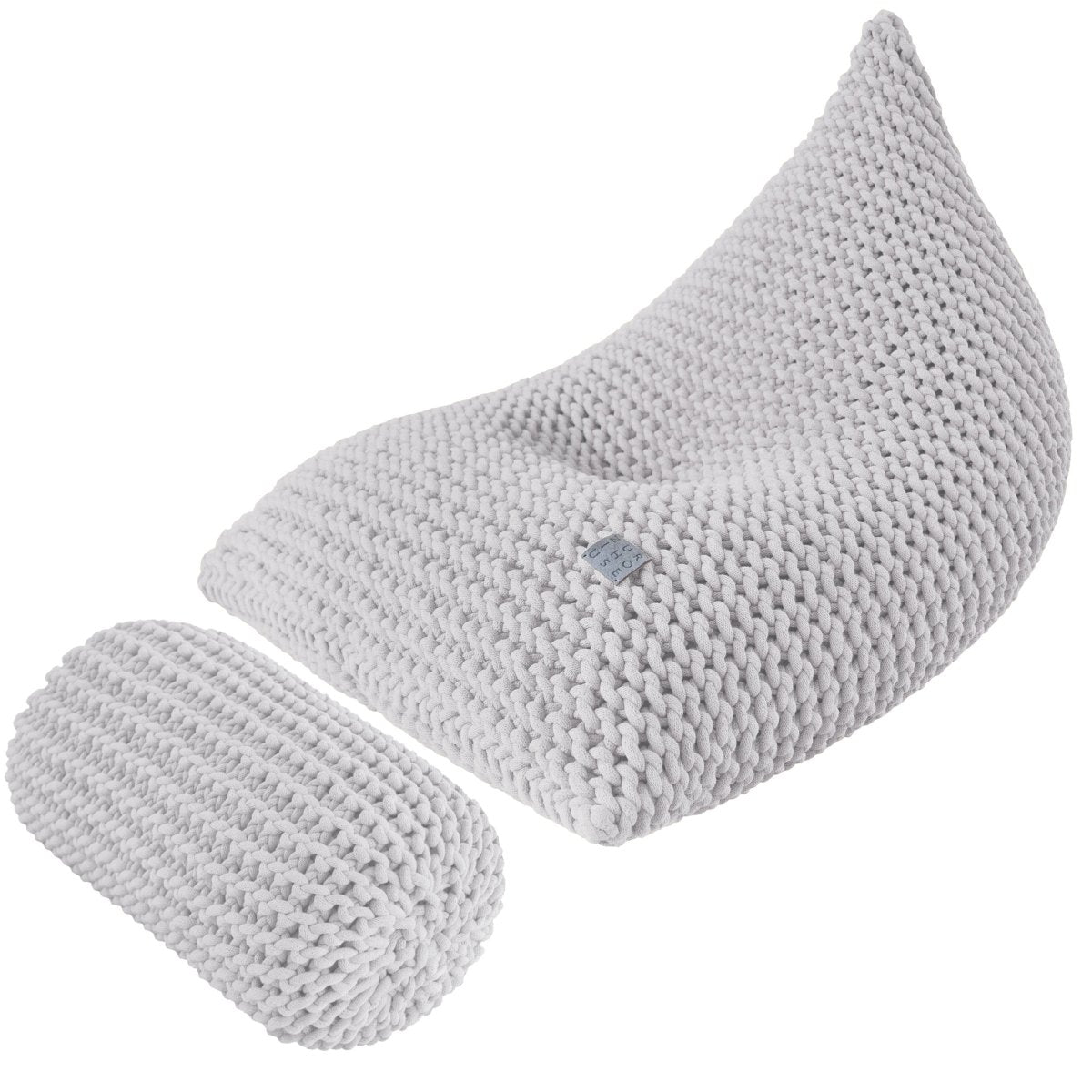 Chunky knitted SET bean bag & bolster footrest | LIGHT GREY - Zuri House