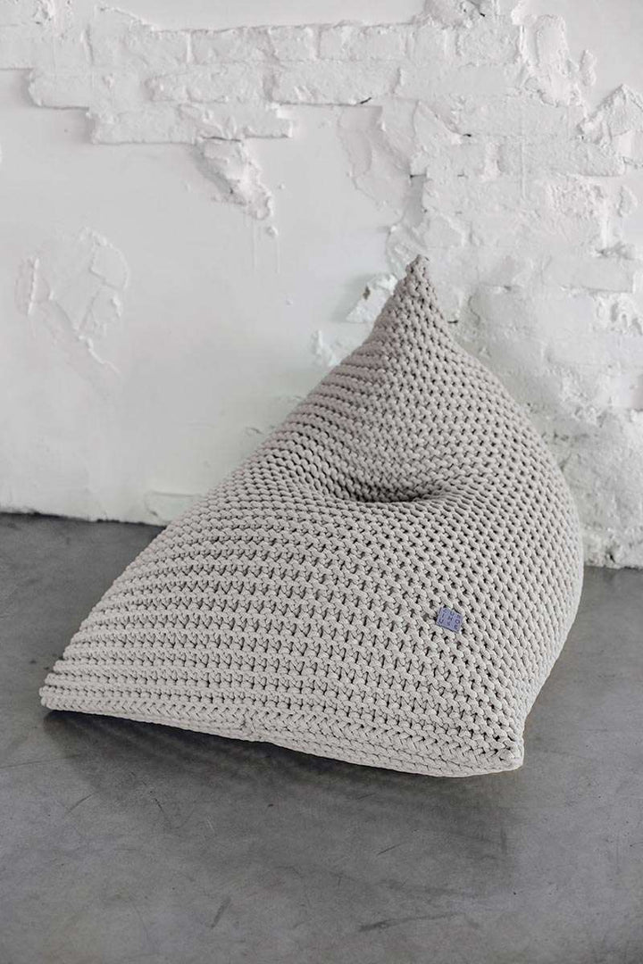 Chunky knitted SET bean bag & bolster footrest | LIGHT GREY - Zuri House