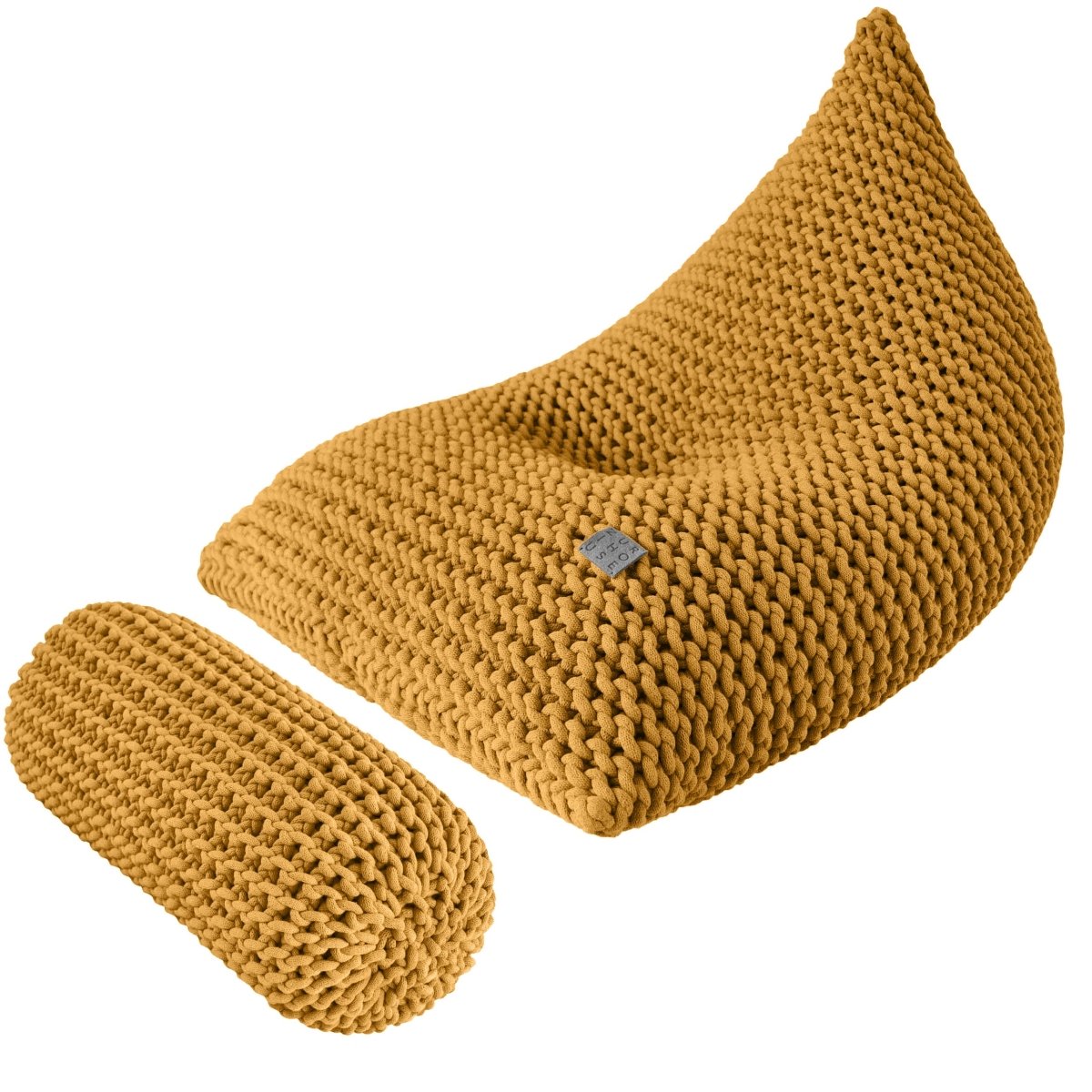 Chunky knitted SET bean bag & bolster footrest | MUSTARD - Zuri House
